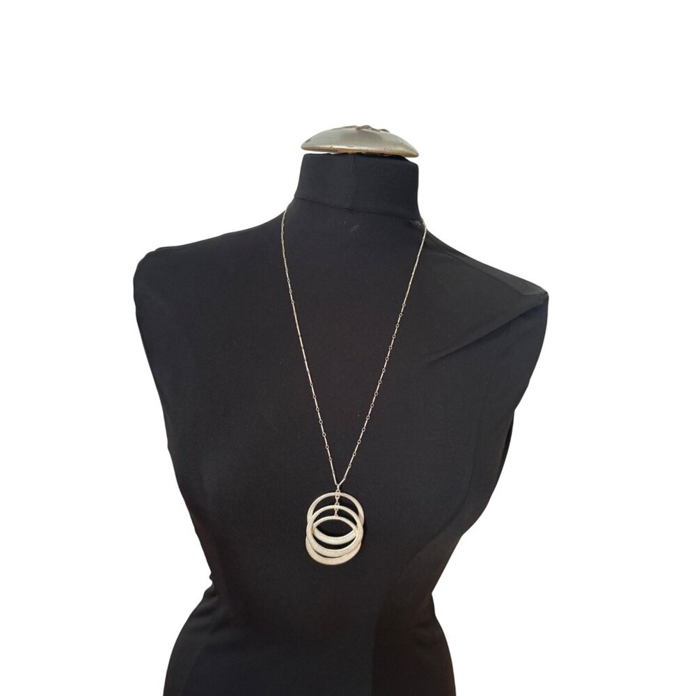 Silver-Tone Triple Circle Pendant Necklace With Lobster Clasp On Chain